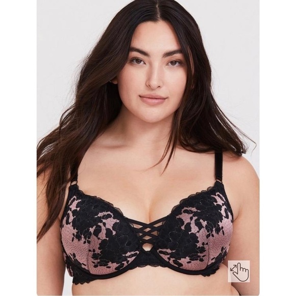 Torrid XO Plunge Push-Up Two Tone Lace Straight Back Bra - Picture 1 of 5